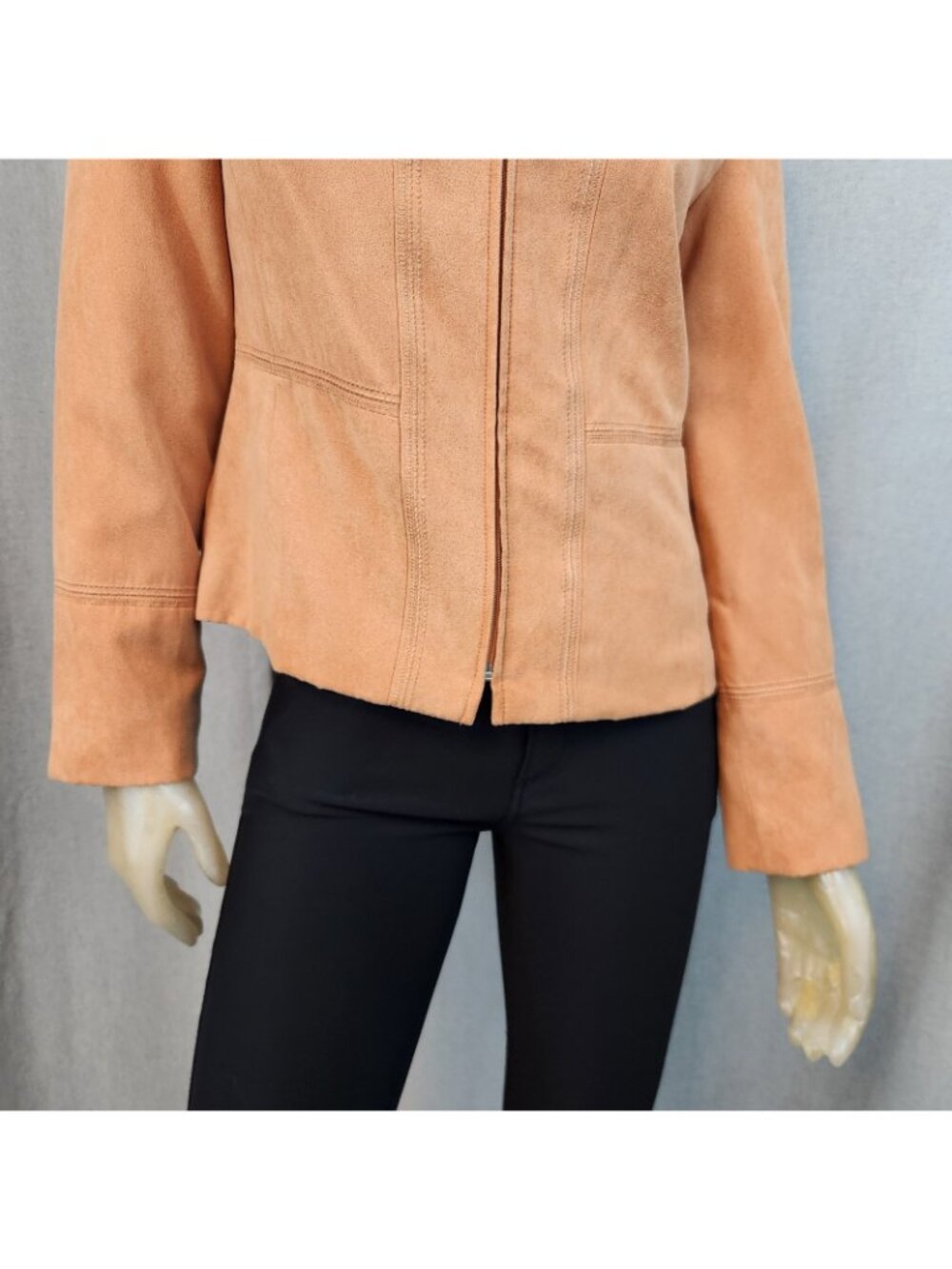 Conrad C Solid Orange Full Front Zip Long Slv Jacket Blazer Size 4 SMALL Microfi - Picture 3 of 7